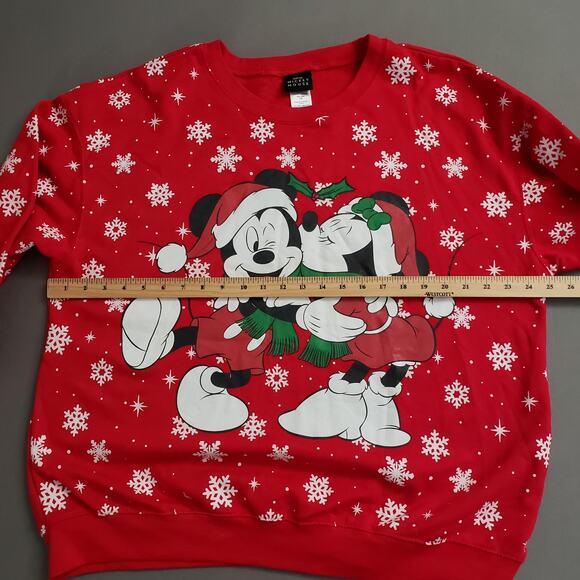 DISNEY Mickey Mouse Holiday Sweatshirt XXL Red‎ Pullover Minnie & Mickey Plus - Picture 7 of 9